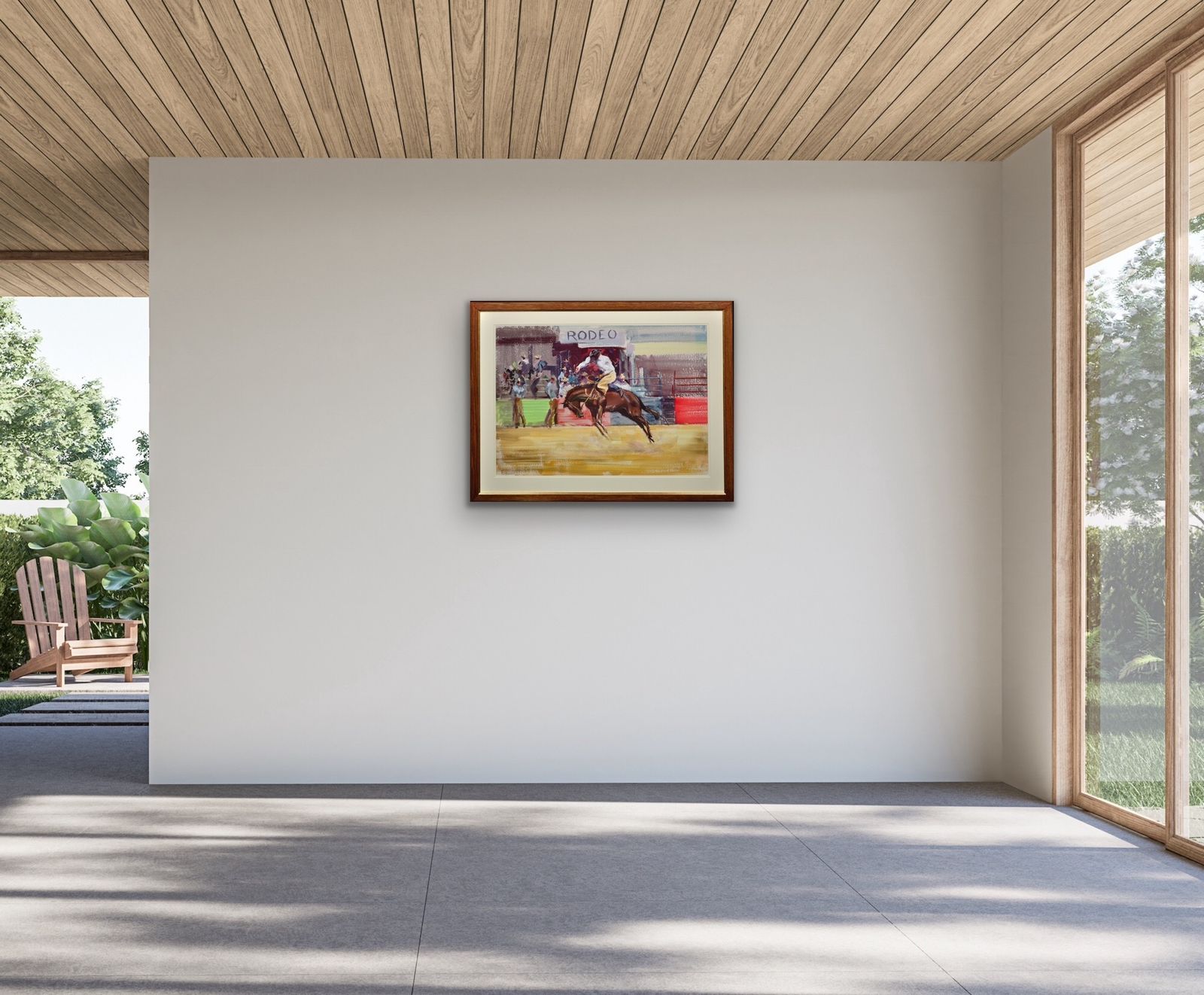 John Rattenbury Skeaping 1901 To 1980. Rodeo. Bareback Bronco, 1966. Framed Mid 20th Century Horse Painting. Cowboy On A Bucking Horse. photo vintage