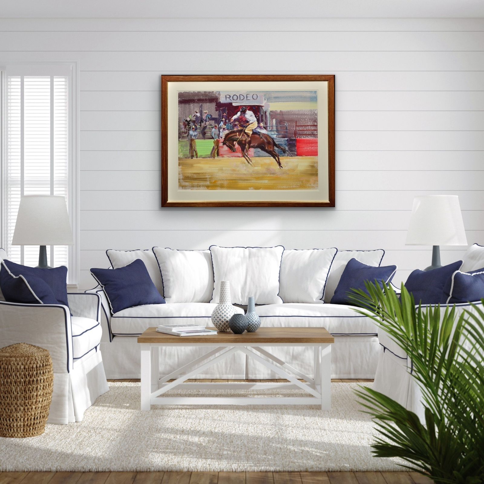 photo for sale John Rattenbury Skeaping 1901 To 1980. Rodeo. Bareback Bronco, 1966. Framed Mid 20th Century Horse Painting. Cowboy On A Bucking Horse.