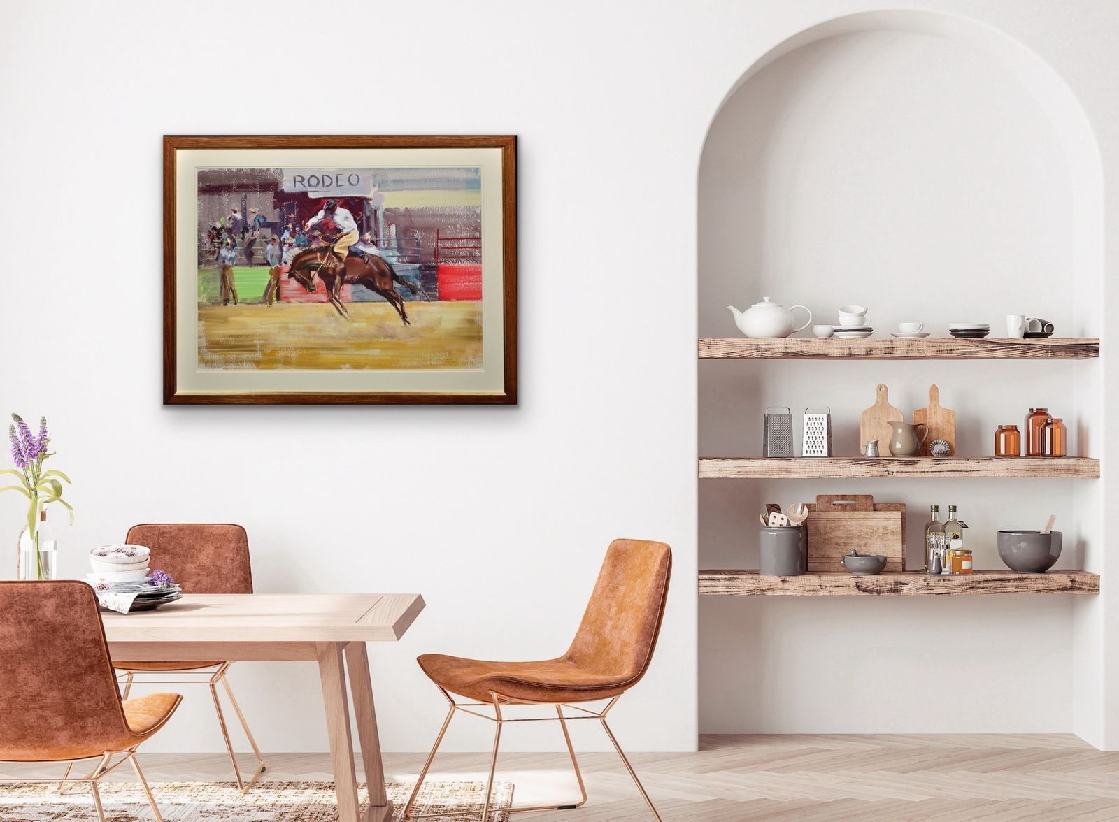 6935.0 John Rattenbury Skeaping 1901 To 1980. Rodeo. Bareback Bronco, 1966. Framed Mid 20th Century Horse Painting. Cowboy On A Bucking Horse. photo