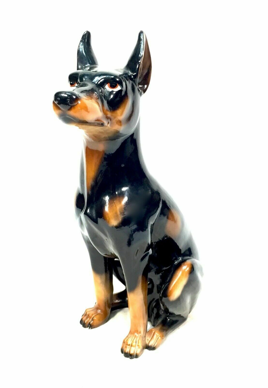 Vintage Mid Century Tabletop Ceramic Doberman Dog Statue / Sculpture / Antique photo furniture