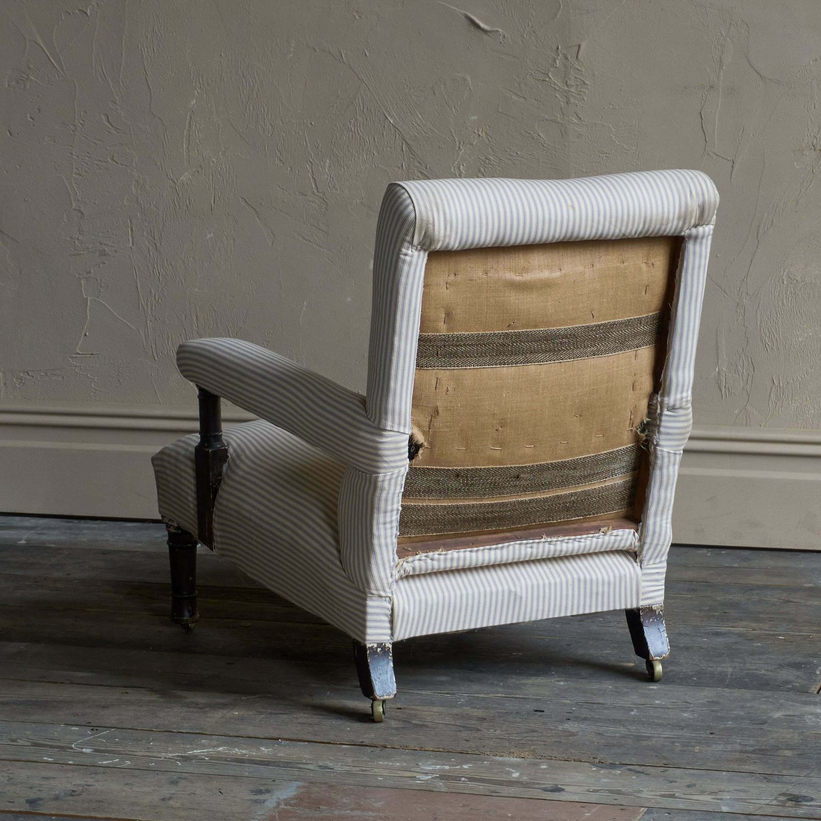 Antique Open Armchair   Blue Stripe Ticking photo Furniture