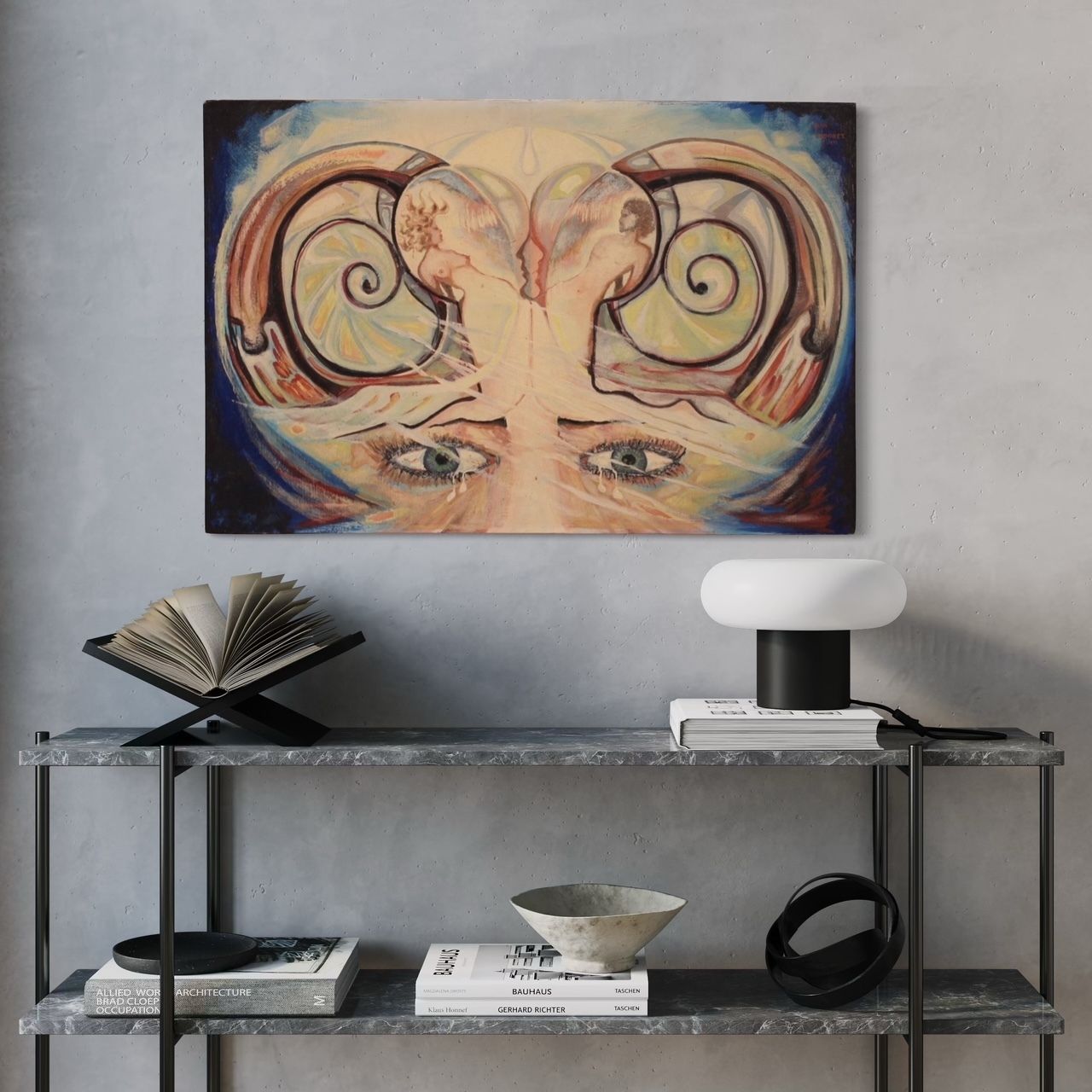Surrealist Painting Signed Alain Cadoret And Dated 1975 photo furniture