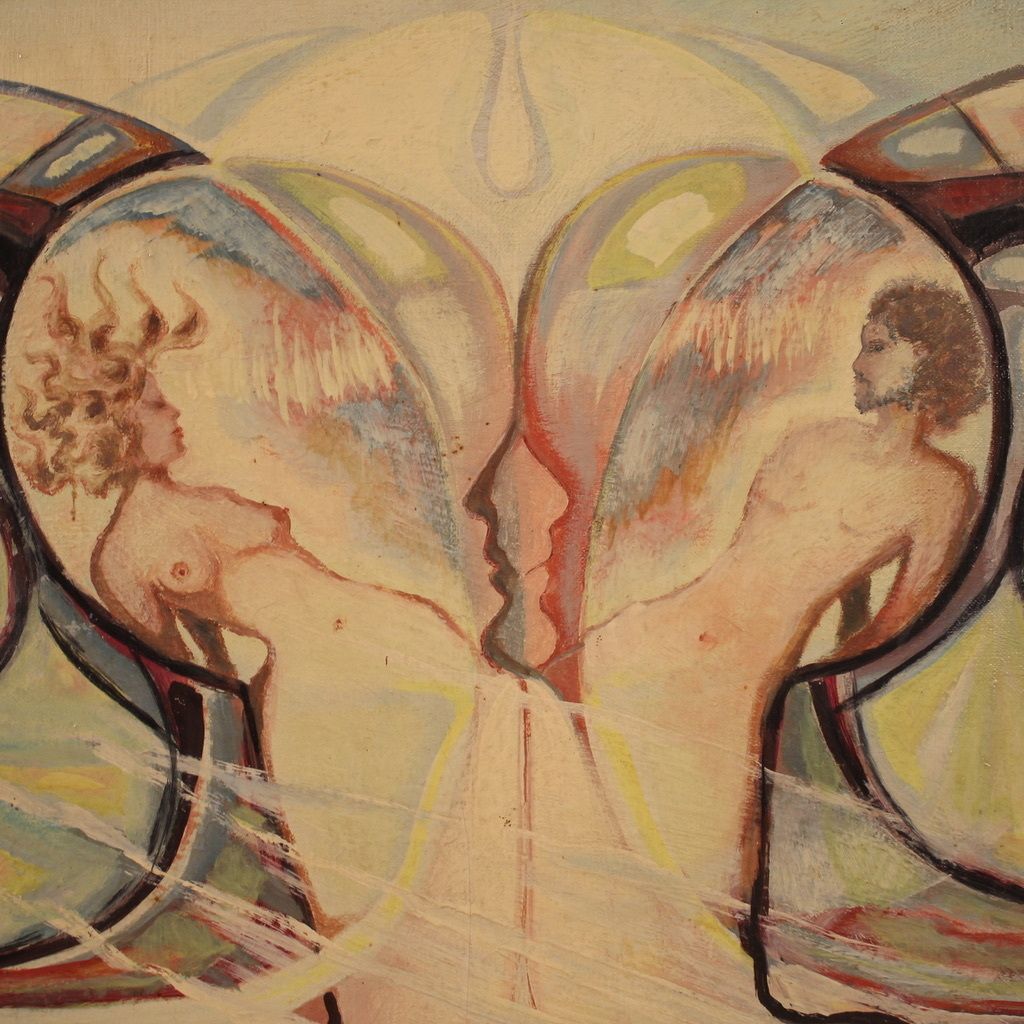 photo for sale Surrealist Painting Signed Alain Cadoret And Dated 1975