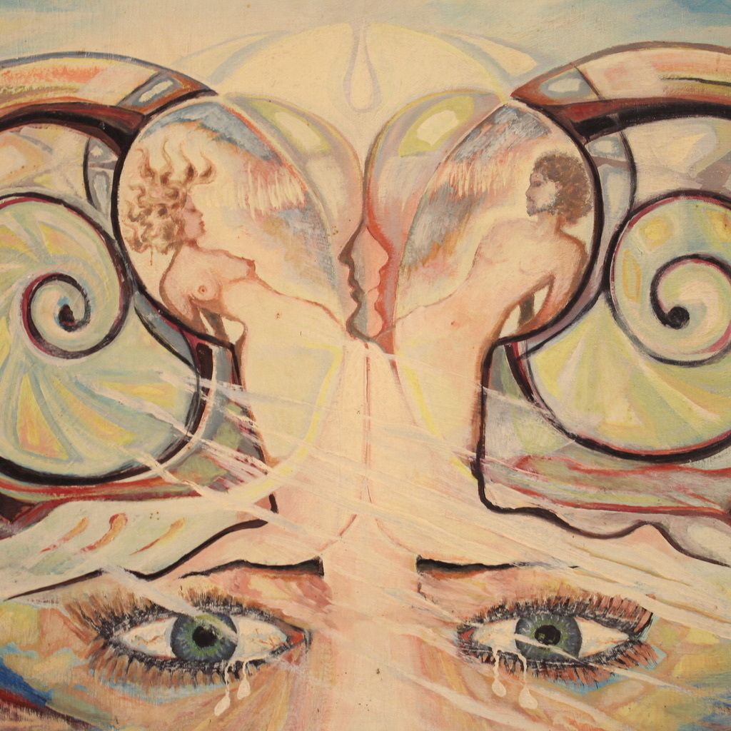 Art Surrealist Painting Signed Alain Cadoret And Dated 1975 photo