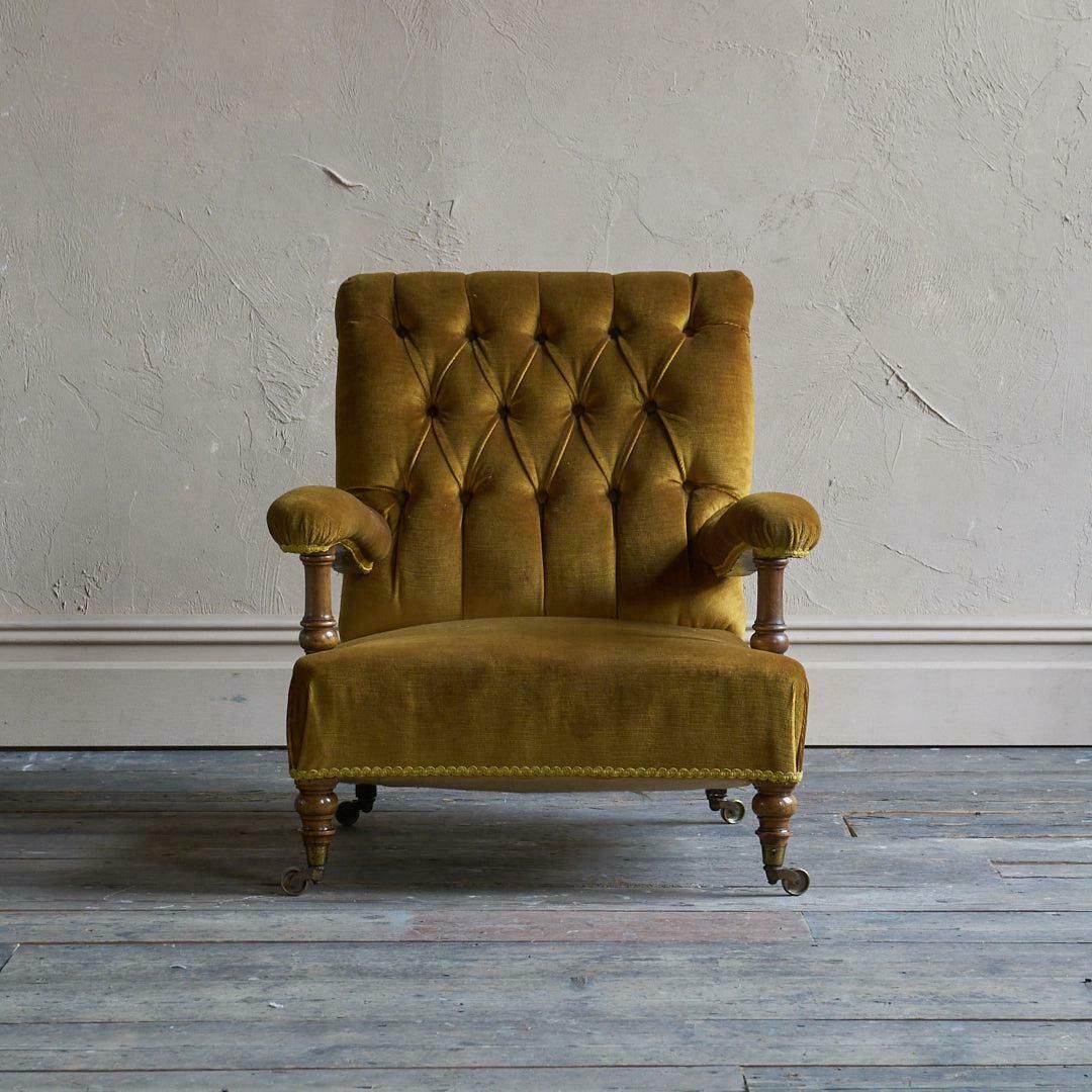 Antique Howard And Sons Open Armchair   Gold Velvet photo for sale