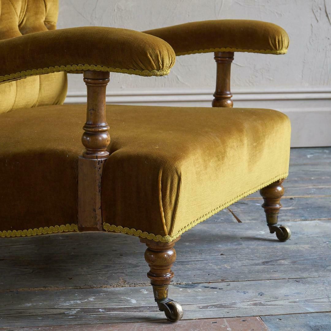 Antique Howard And Sons Open Armchair   Gold Velvet photo vintage
