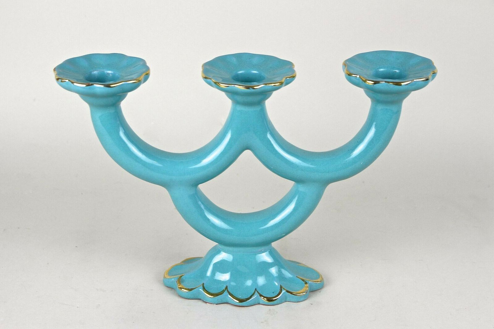 20th Century Turquoise Art Deco Ceramic Candleholder, Marked   At Ca. 1930 photo furniture