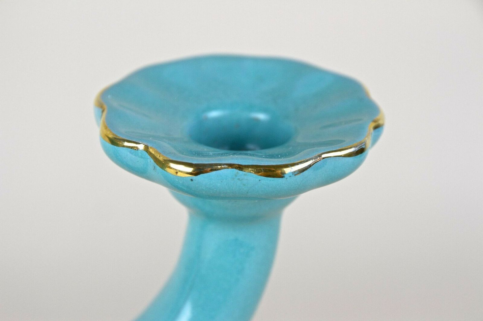photo buy 20th Century Turquoise Art Deco Ceramic Candleholder, Marked   At Ca. 1930