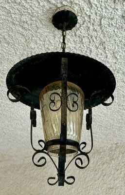 French Iron And Tole Glass Paneled Lantern, 1970s, Set Of 2 photo Lighting