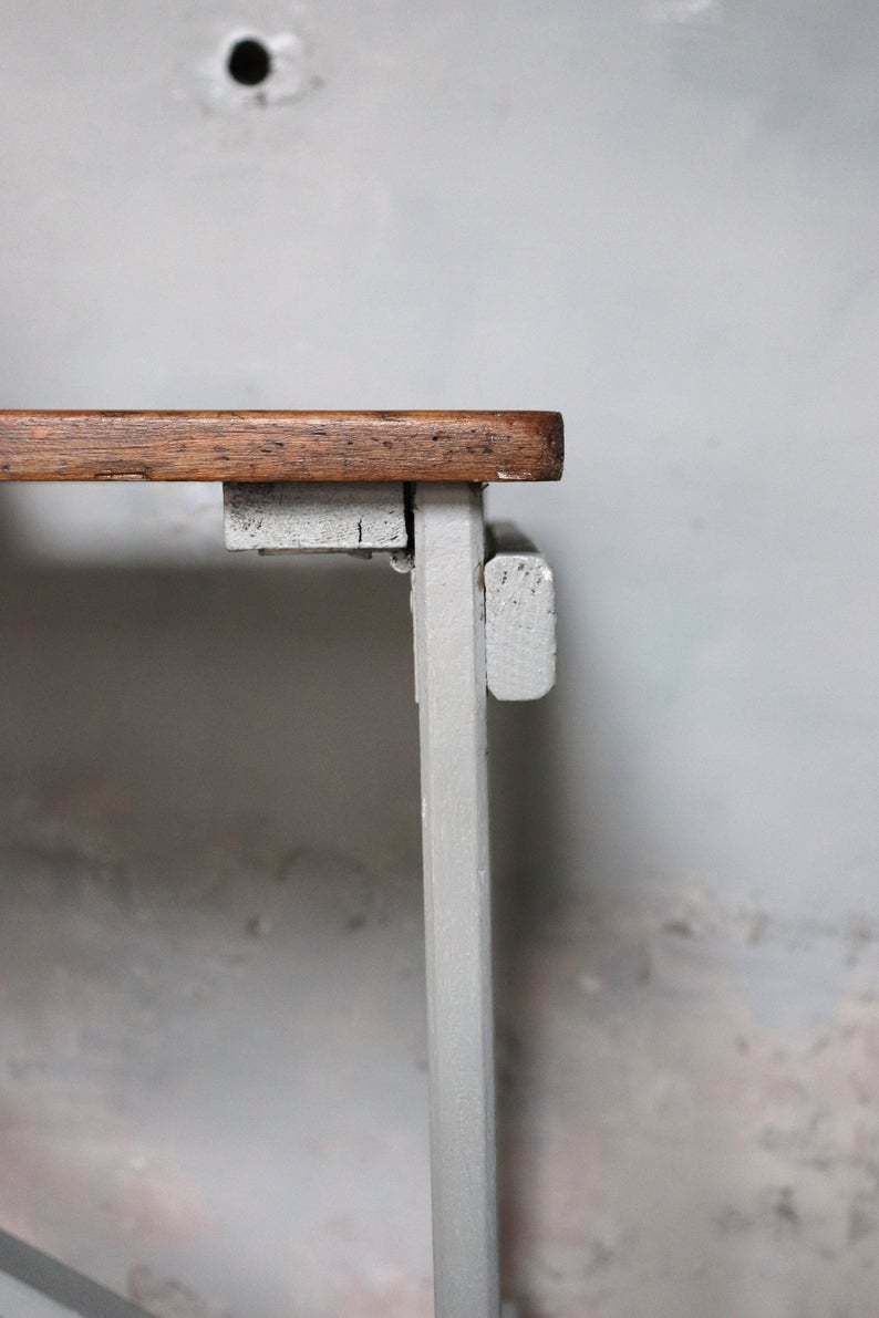 Vintage Pine Trestle Table, Aged Plank Top And French Grey Painted Folding Legs photo buy