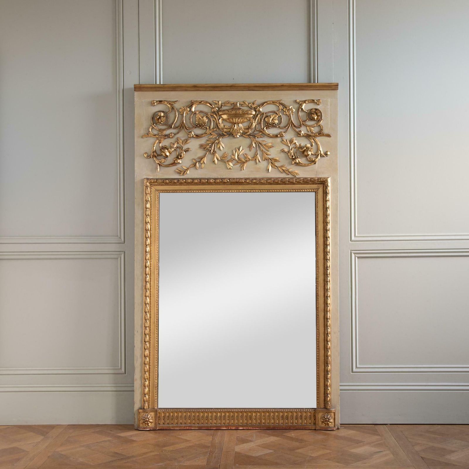 Large French 19th Century Lxvi Style Gilt Wood Trumeau Mirror photo furniture