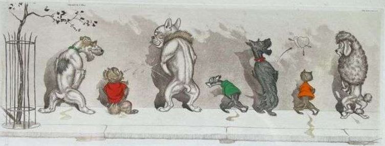 1960's Dirty Dogs Of Paris By Boris O Keefe Signed Etching