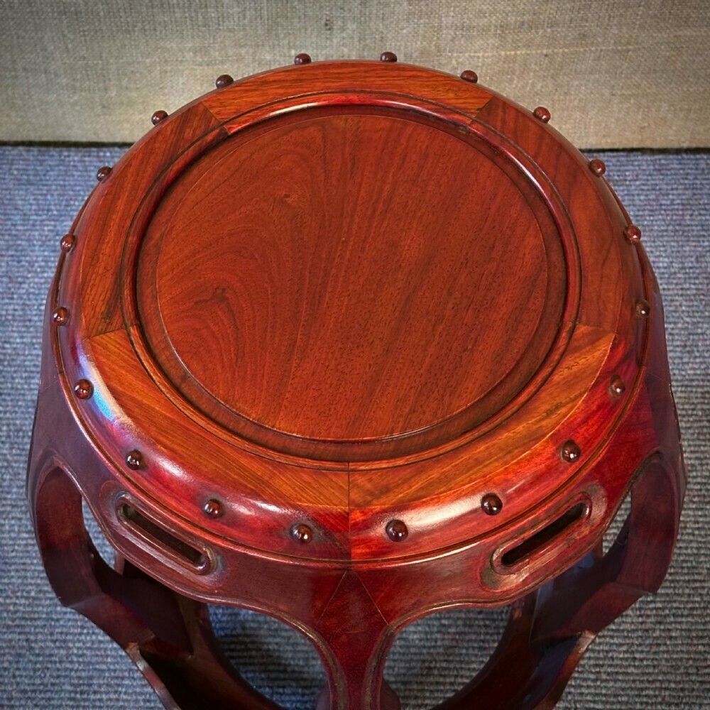 Attractive Pair Oriental Carved Cherrywood Stools Stands photo for sale