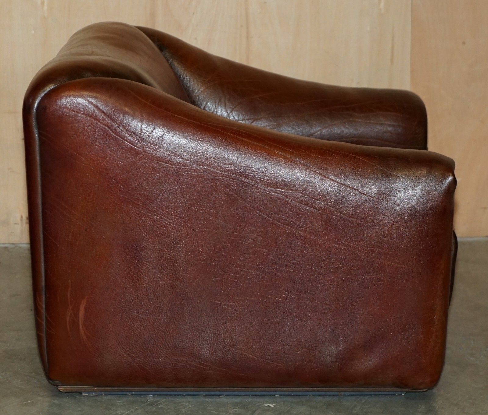 photo for sale Pair Of Restored De Sede Ds47 Reclining Brown Buffalo Neck Leather Armchairs