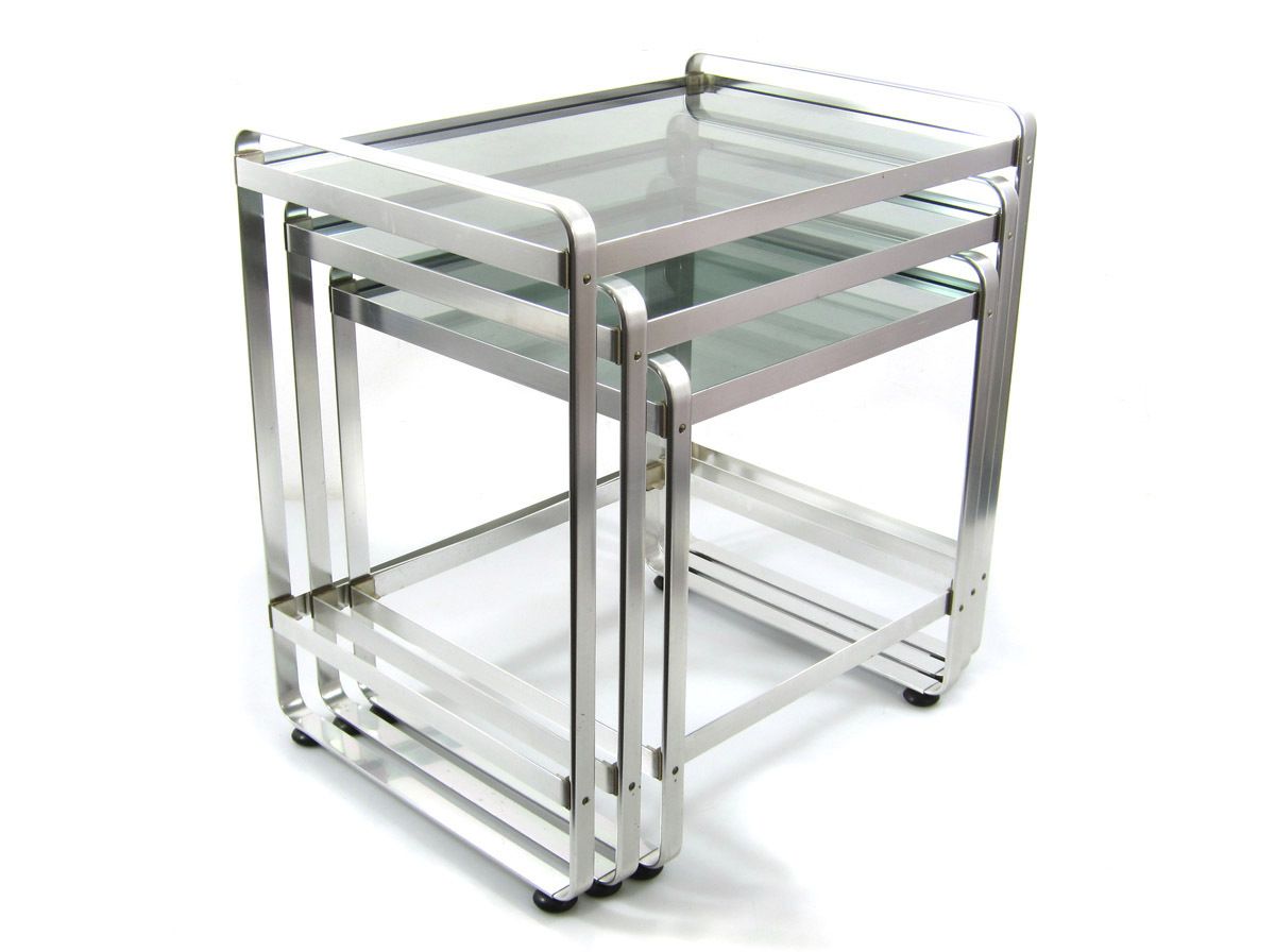 Set Van 3 Aluminium Nesting Tables Met Minimalistisch Design, Jaren 1970 photo furniture