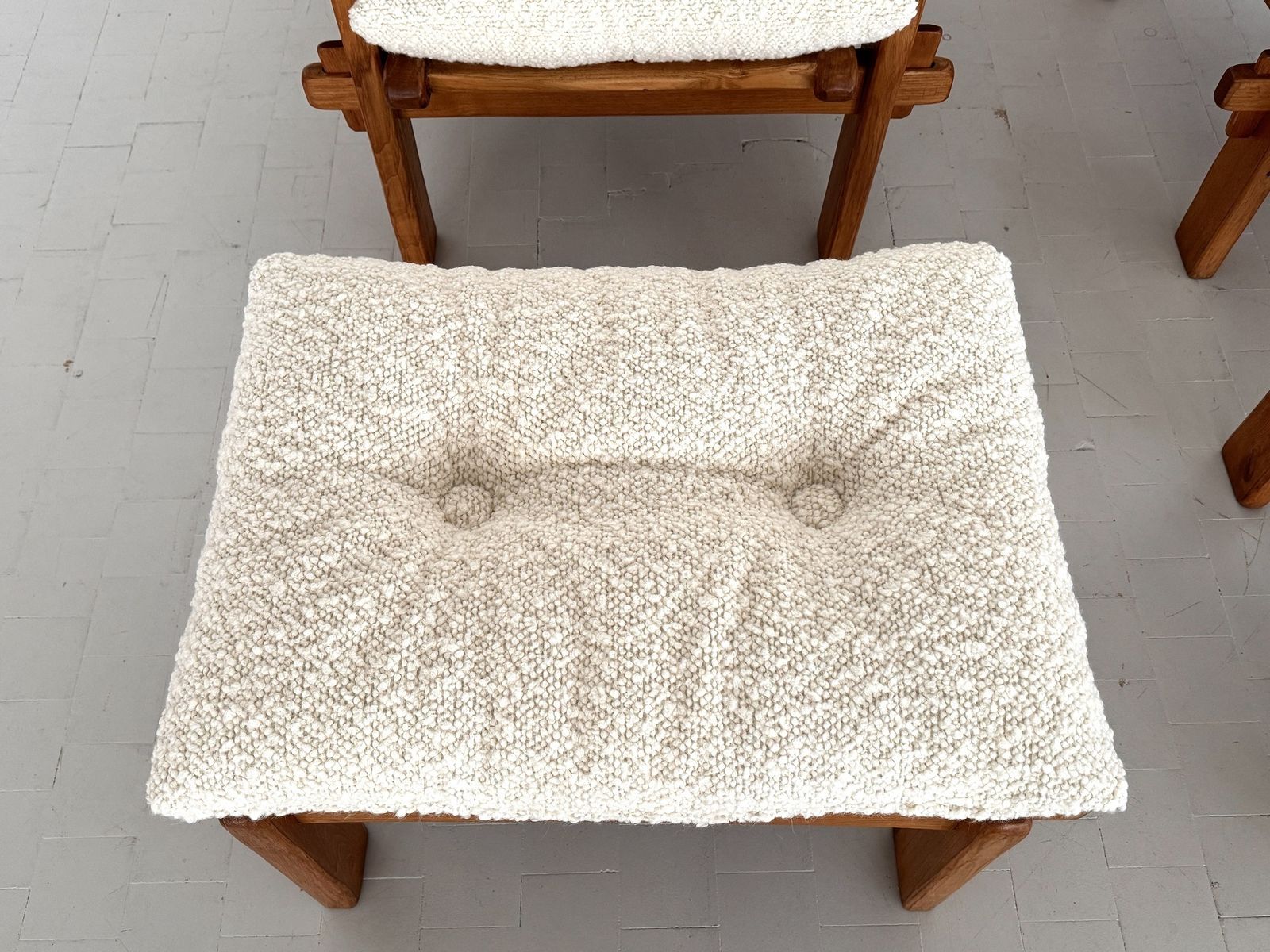 Italian Country Living Room Set In Solid Oak With New Bouclé Upholstery, 1970s, Set Of 5 Pcs. photo buy