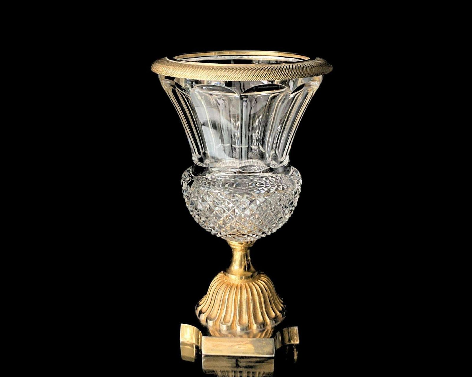 Crystal Vase Gold | 1pcs | Pedestal Footed | Vintage France