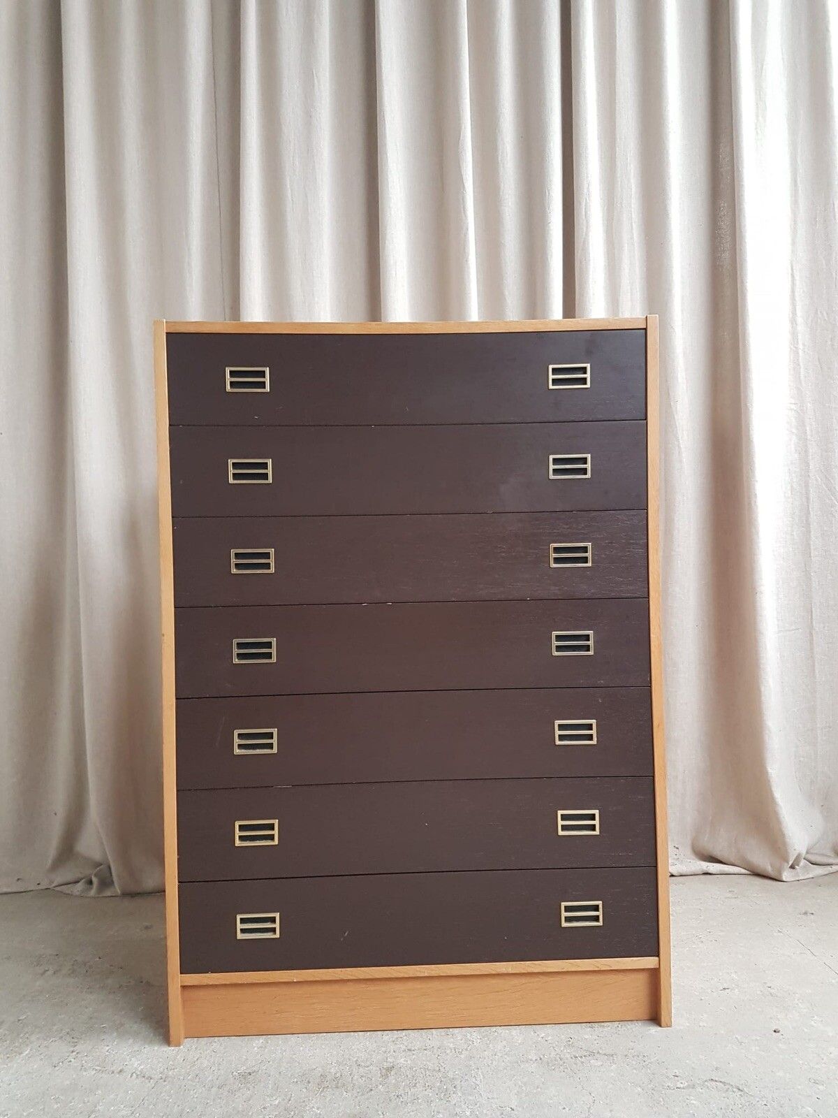 Vtg Mid Century Danish Domino Mobler Scandi Tallboy Chest Of Drawers Retro R613 photo for sale