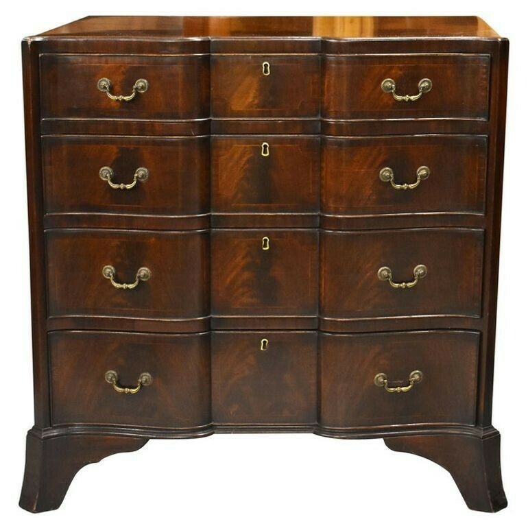 20th Century English Edwardian Flame Mahogany Serpentine Chest