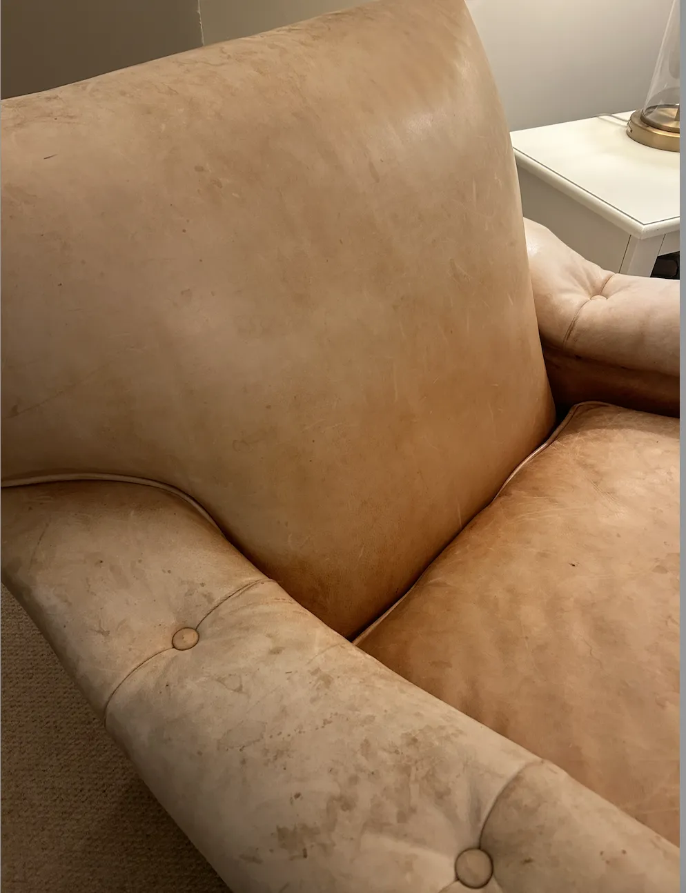 Tan William Alan Leather And Stud Arm Chair And Humidor Footstool photo for sale