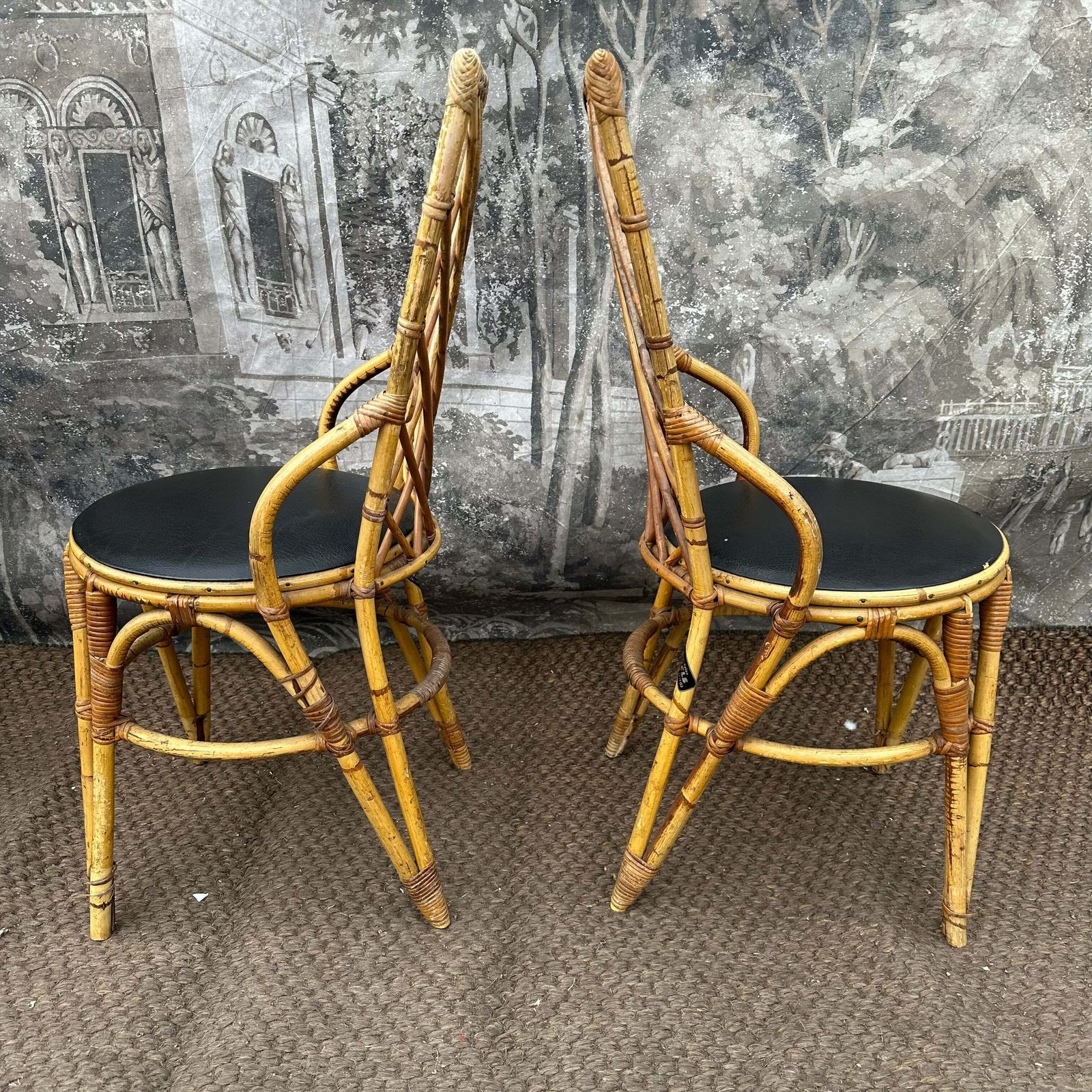 Vintage French Mid Century Bamboo Dining Chairs – Set Of 5, 1960s Authentic photo for sale