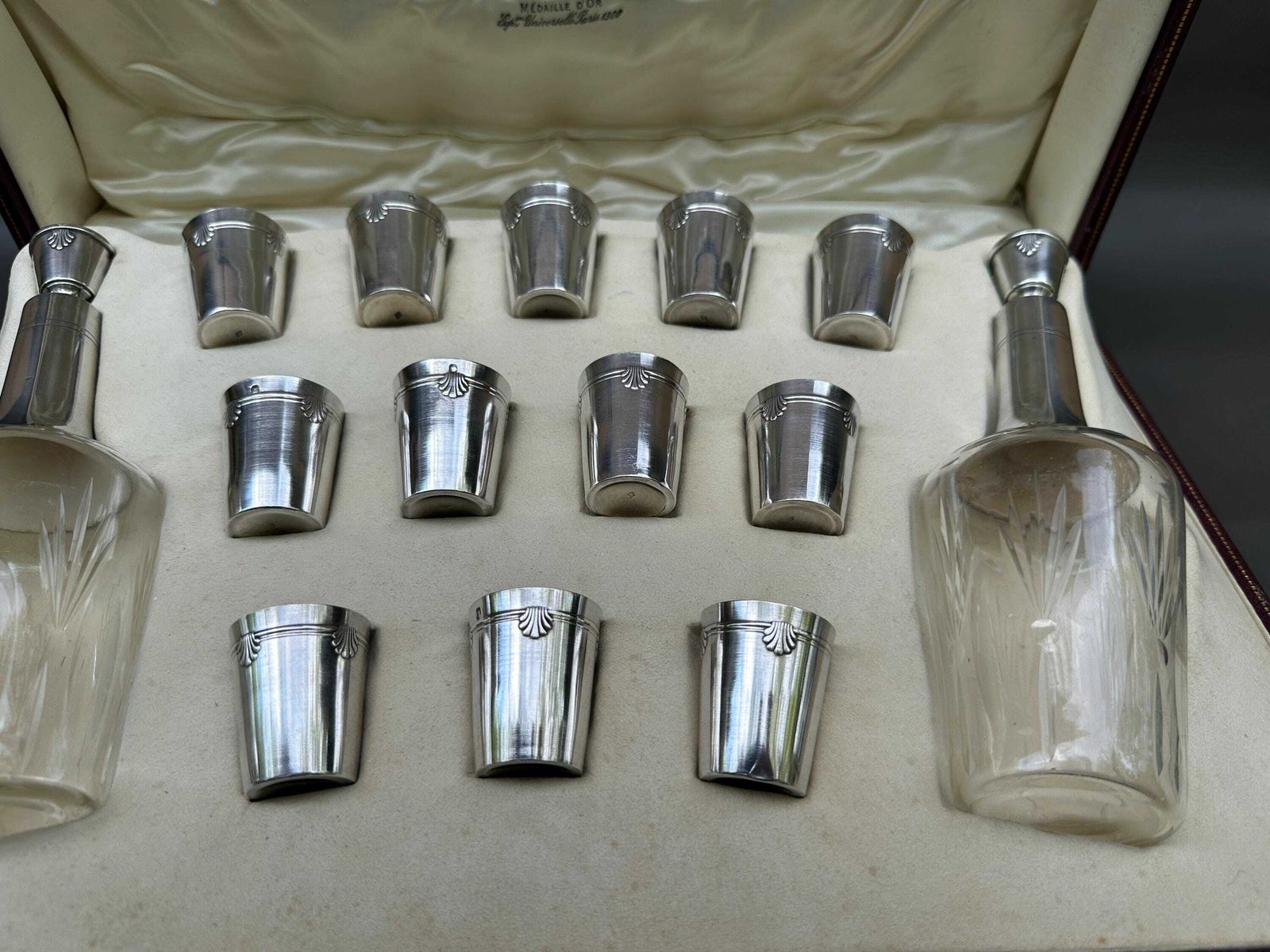 Antique French Liqueur Service Decanter Silver Glass Crystal Gift For Him photo furniture