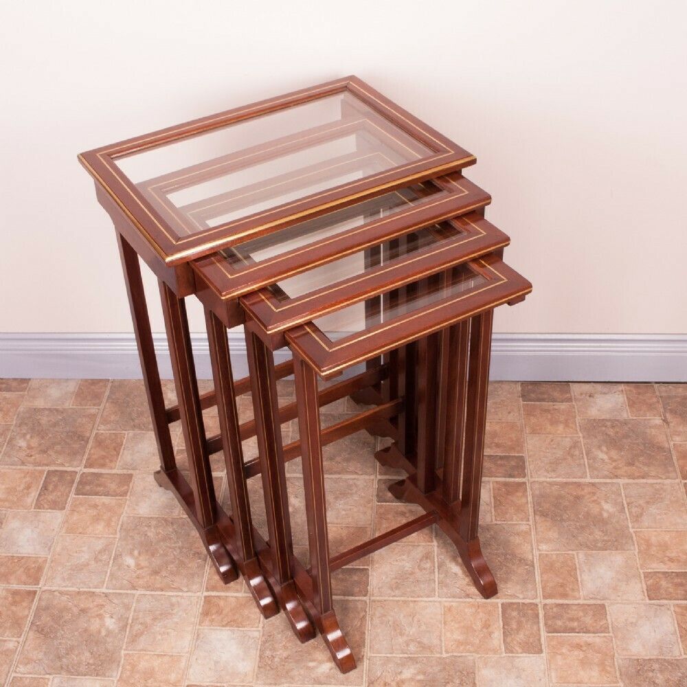 Good Quality French Brass Inlaid Mahogany Quartetto Nest Of Tables photo 1000.0