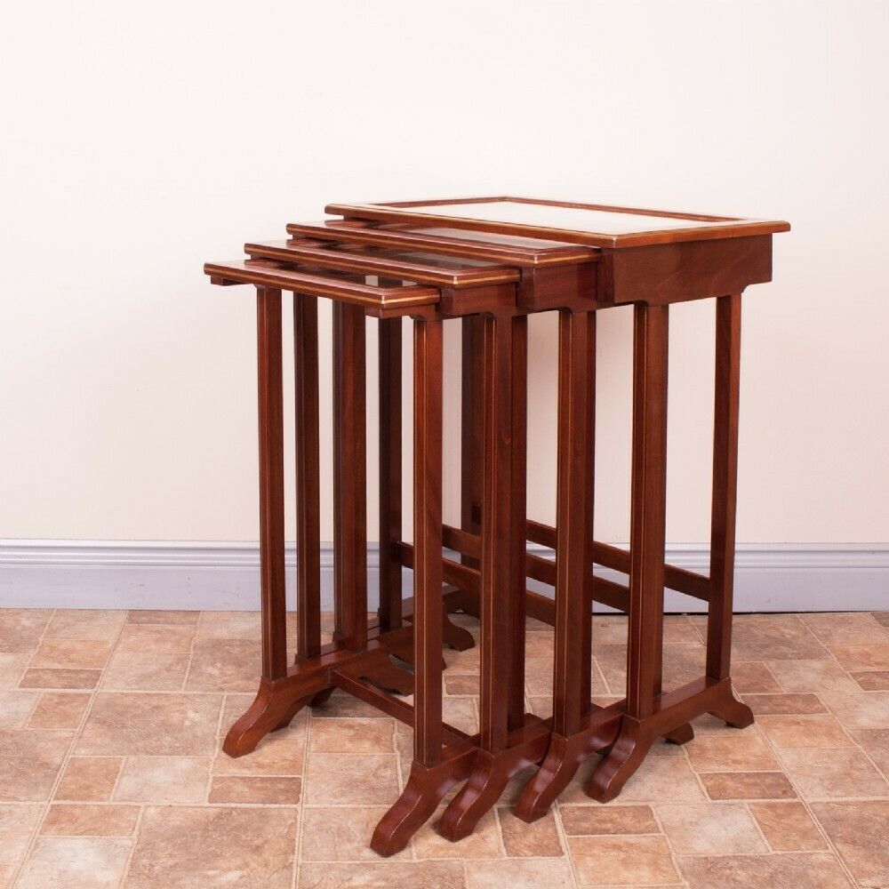 Good Quality French Brass Inlaid Mahogany Quartetto Nest Of Tables photo buy