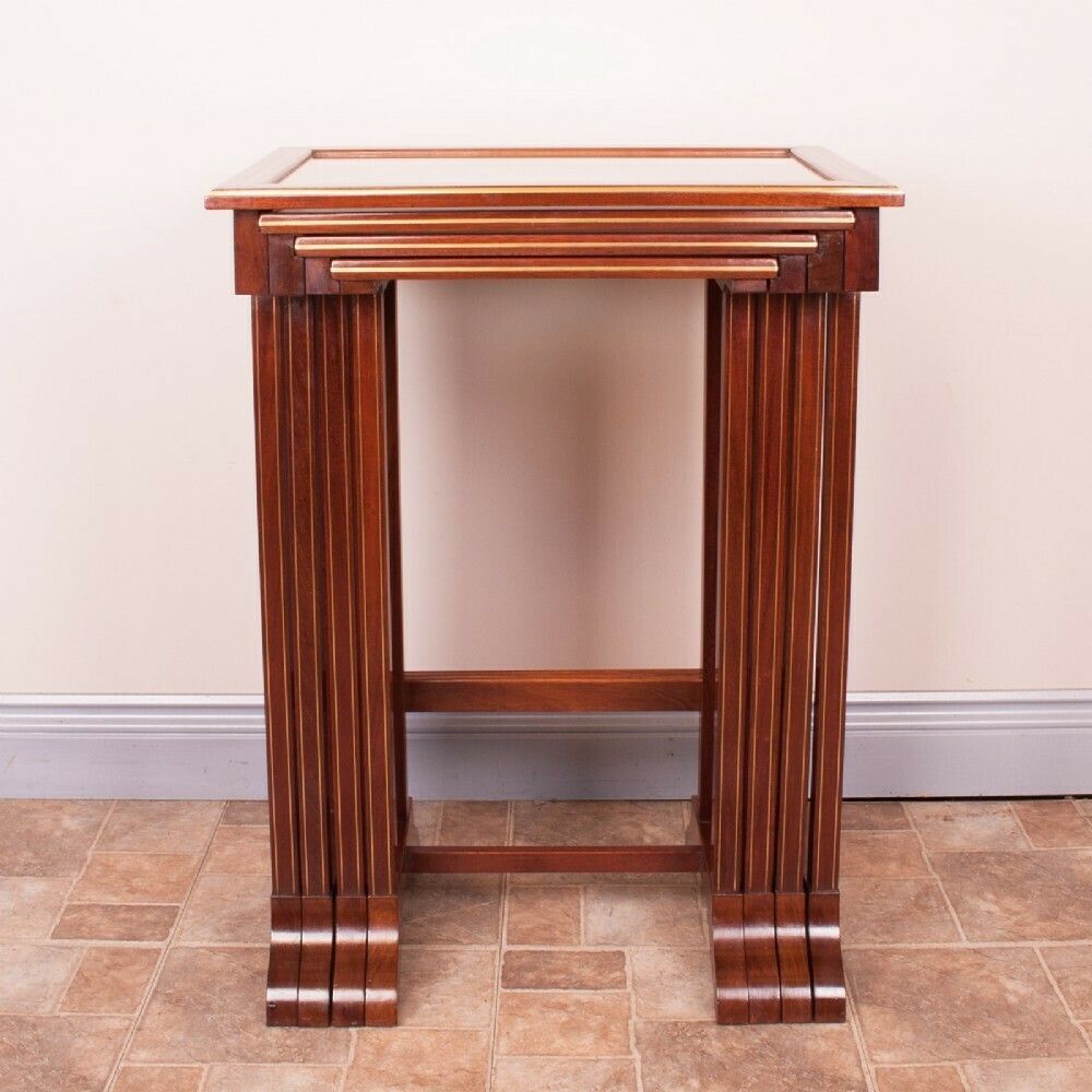 photo furniture Good Quality French Brass Inlaid Mahogany Quartetto Nest Of Tables