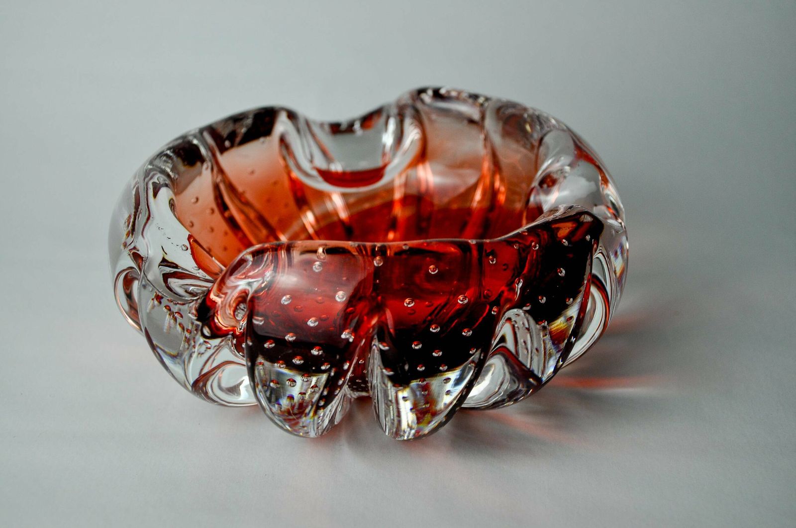 Sommerso Bubbles Pocket By Flavio Poli For Seguso, Red Murano Glass, Italy, 1970 photo vintage