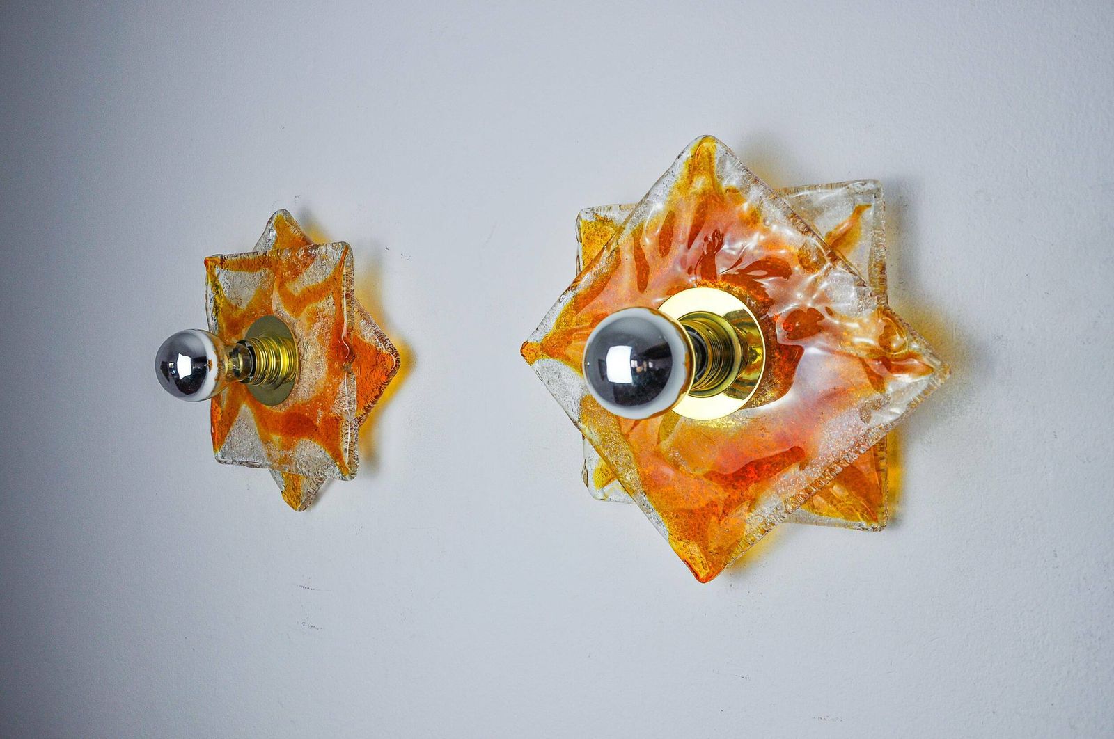 Pair Of Murano Mazzega Wall Lights, Orange Frosted Glass, Italy, 1970 photo for sale