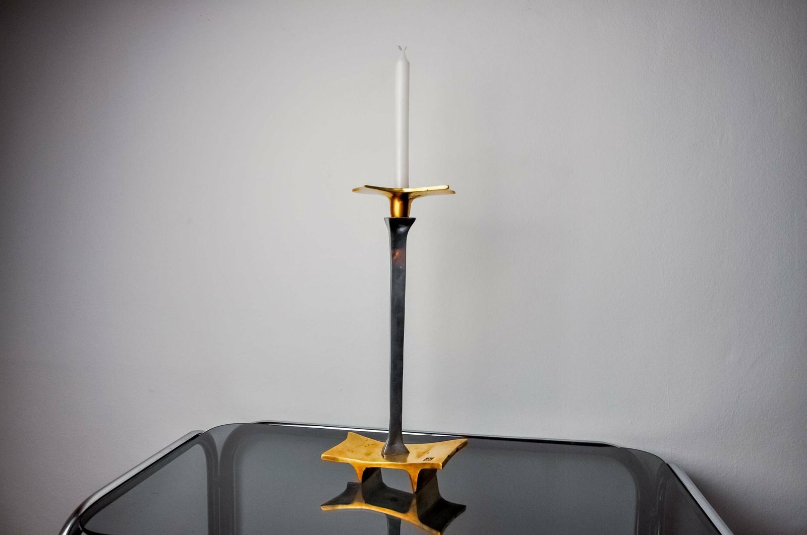 Brutalist Candlestick By David Marshall, Bronze And Aluminum, Spain, 1970 photo for sale