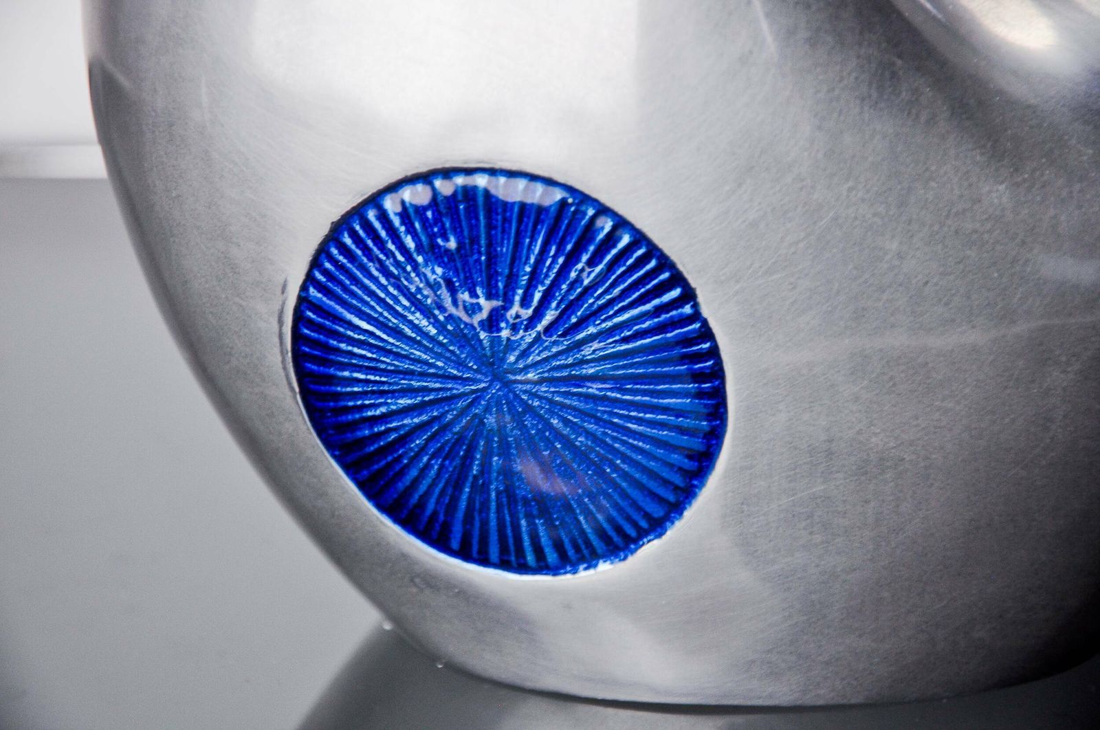 Biomorphic Vase By Art3, Aluminum And Blue Glazed Ceramic, Spain, 1980 photo 918.0
