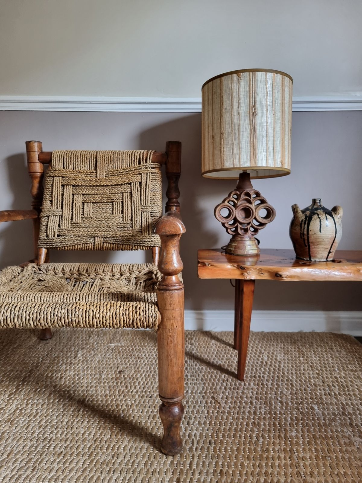 1950s Audoux And Minnet Wood And Rope Armchair photo for sale