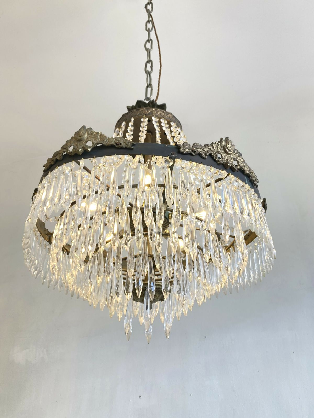 Antique Waterfall Chandelier With Empire Top photo for sale
