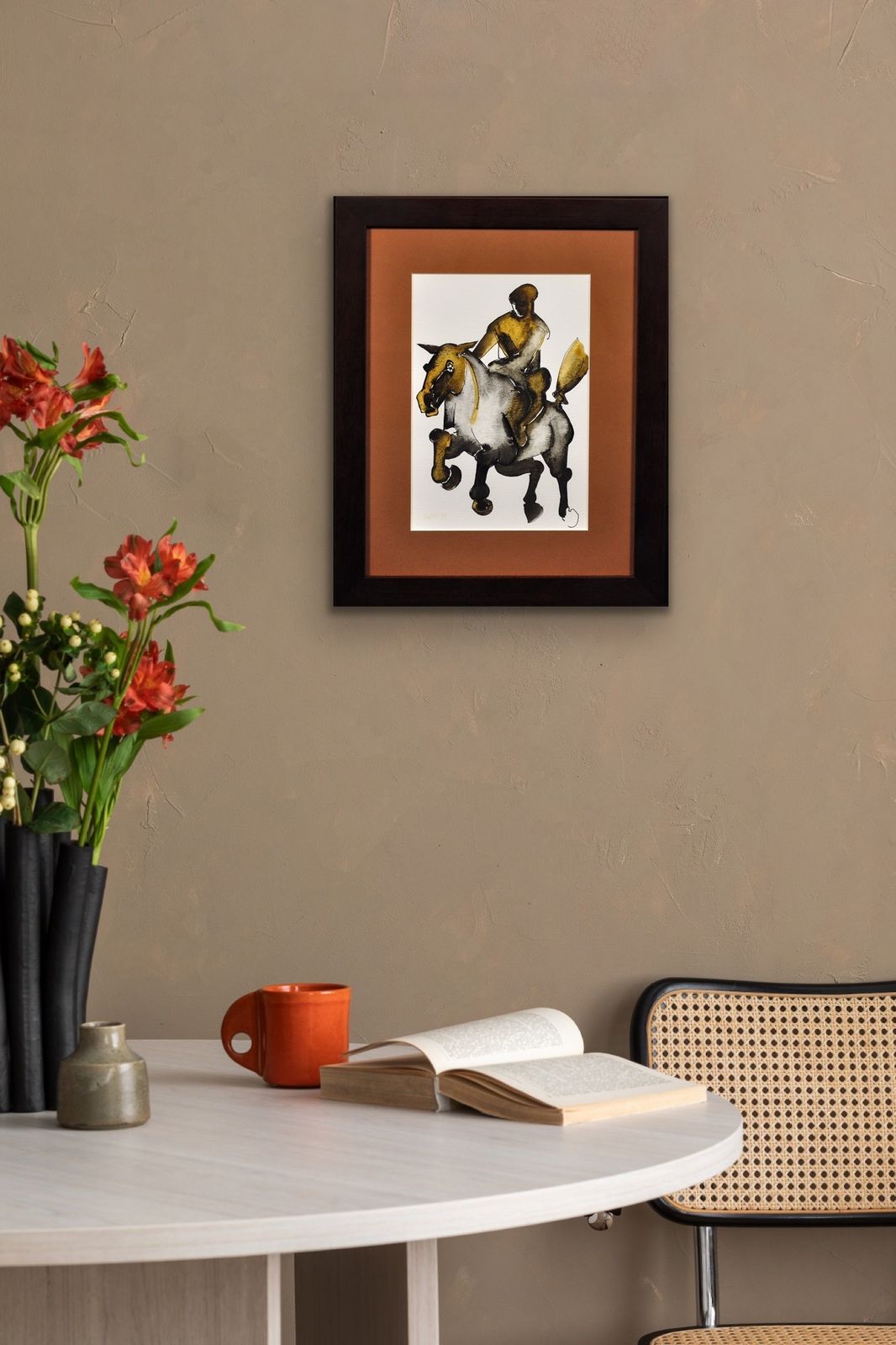 Geoffrey Key B.1941. English. Horse And Rider, 1988. Framed Watercolour And Ink On Paper. Modern British. Northern Art. Manchester. Salford. photo vinterior