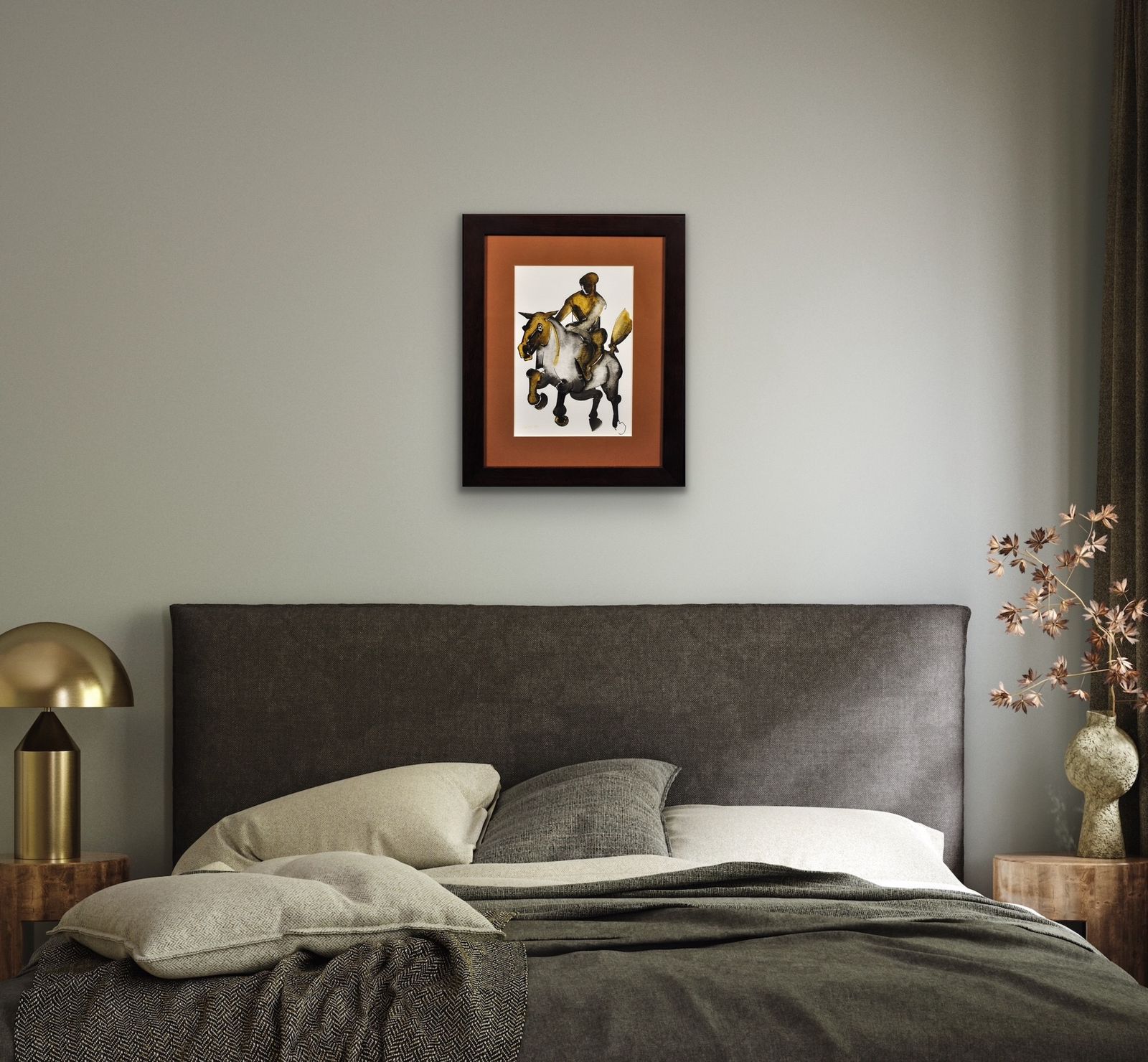 Geoffrey Key B.1941. English. Horse And Rider, 1988. Framed Watercolour And Ink On Paper. Modern British. Northern Art. Manchester. Salford. photo vintage