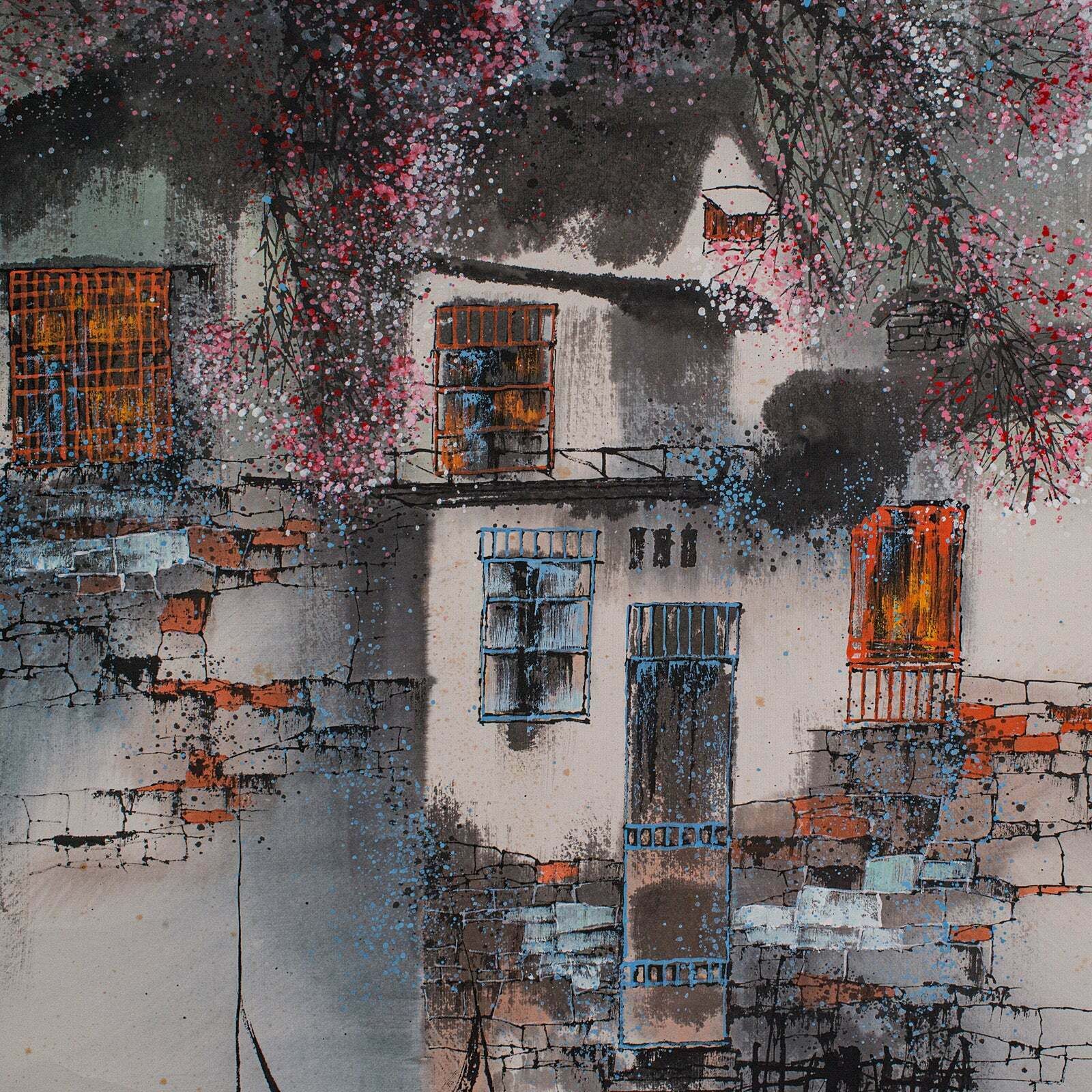Tall Contemporary Ink Painting Scroll, Chinese, Silk Cotton, Ceramic, Wall Art photo vinterior