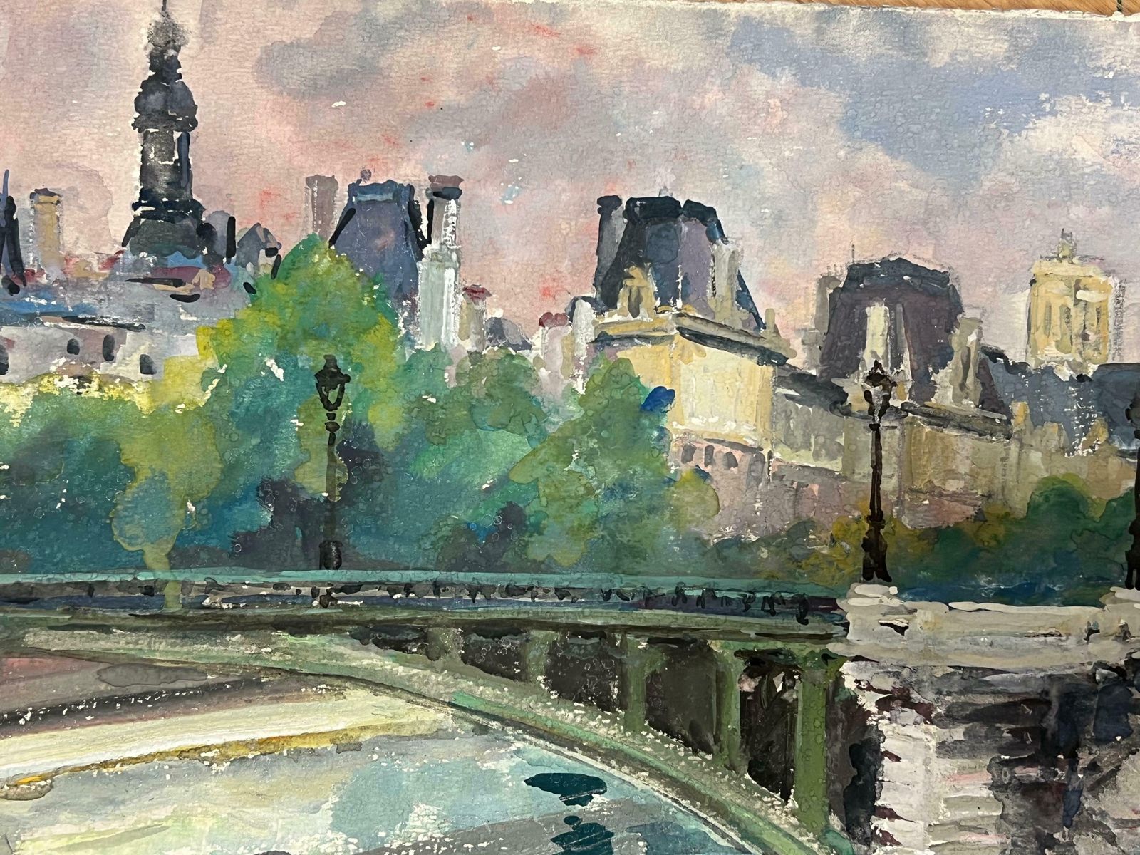Regine Davidparis City Skyline River Seine Beautiful French Impressionist Painting1950's photo Art