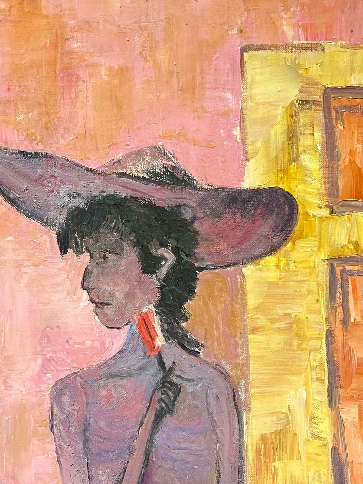 French School20th Century French Modernist Portrait Of A Woman In Wide Brimmed Hat photo for sale