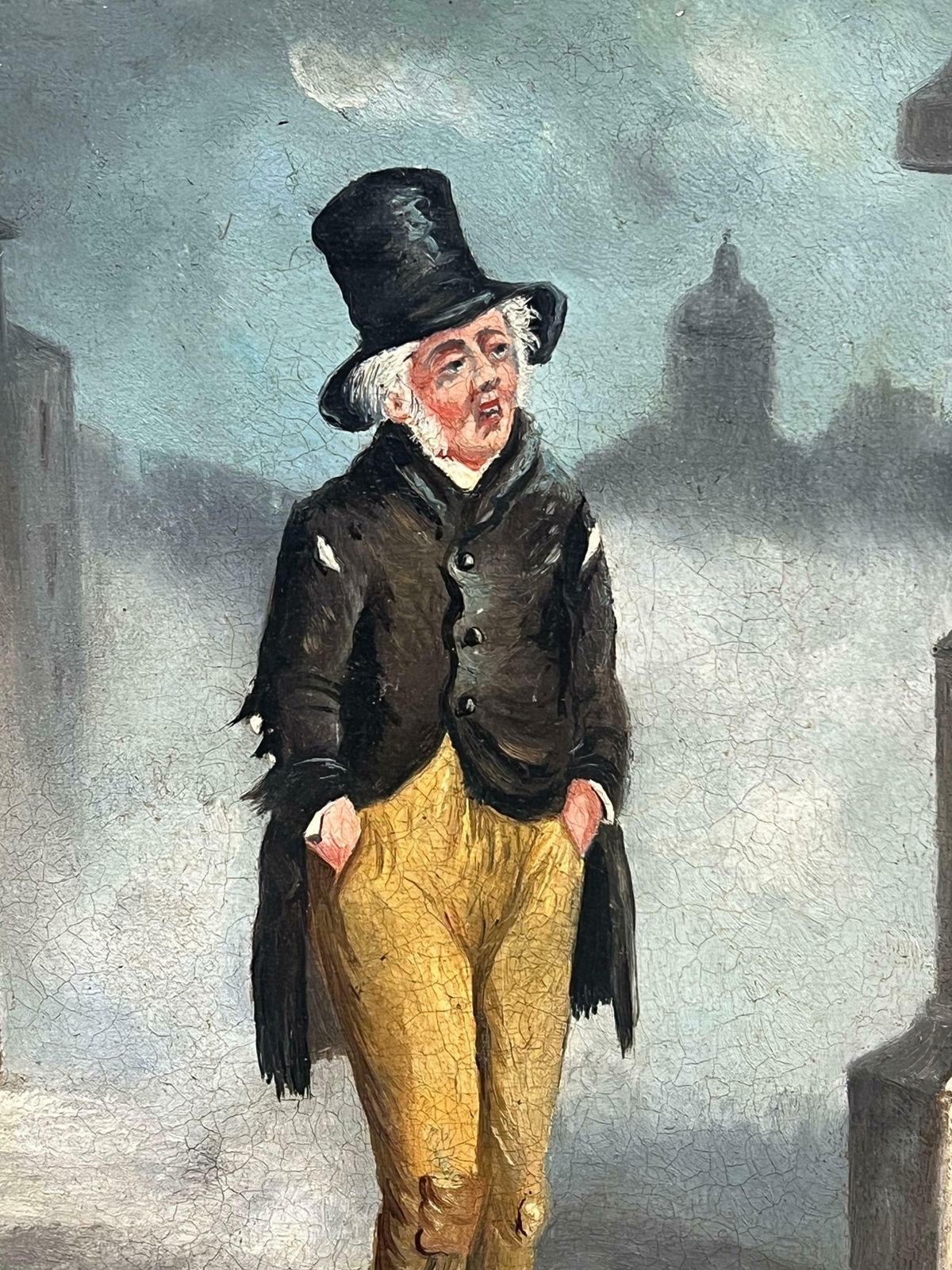 Philip Henry Rideoutvictorian Oil Painting Of Top Hat Gentleman Strolling In Misty London Streets19th Century photo for sale