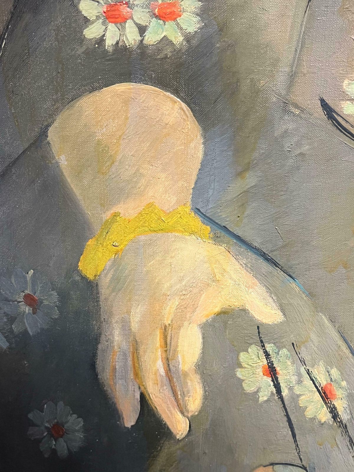 Therese Hummel1930's French Post Impressionist Oil Elegant Portrait Of Woman In Floral Attire1937 photo vinterior