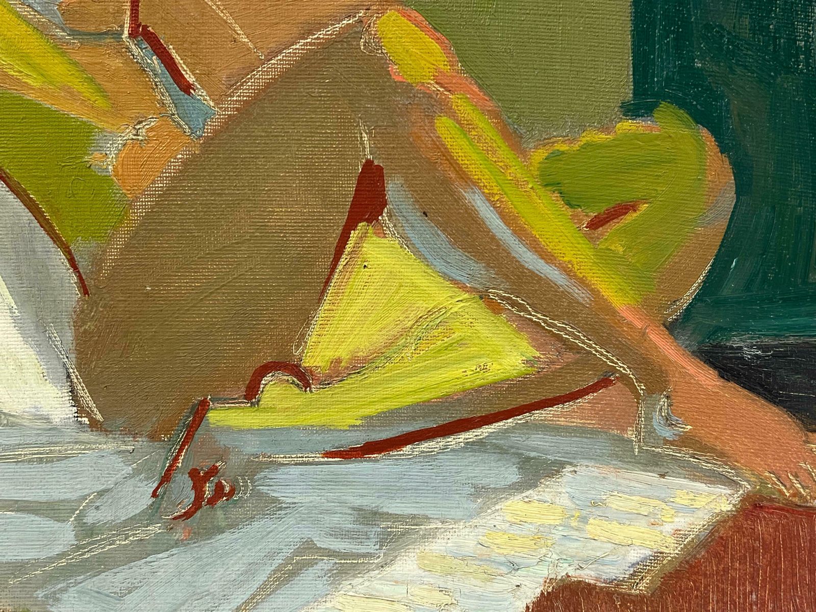 Therese Hummelmid 20th Century French Cubist Portrait Reclining Posed Nude Woman 1950 photo Art