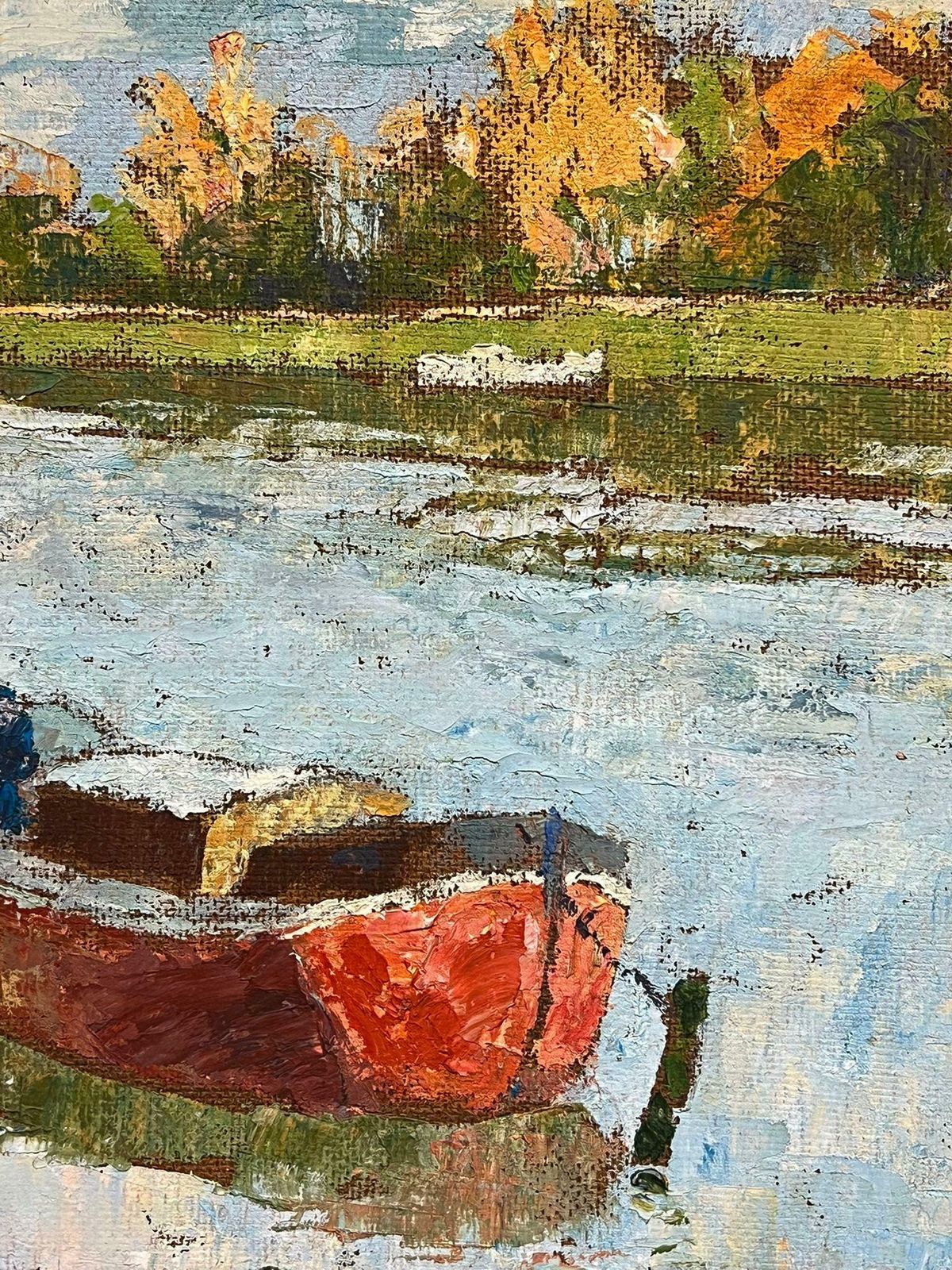 photo furniture French Schoolmid 20th Century French Modernist Signed Oil River Scene With Red House Boat