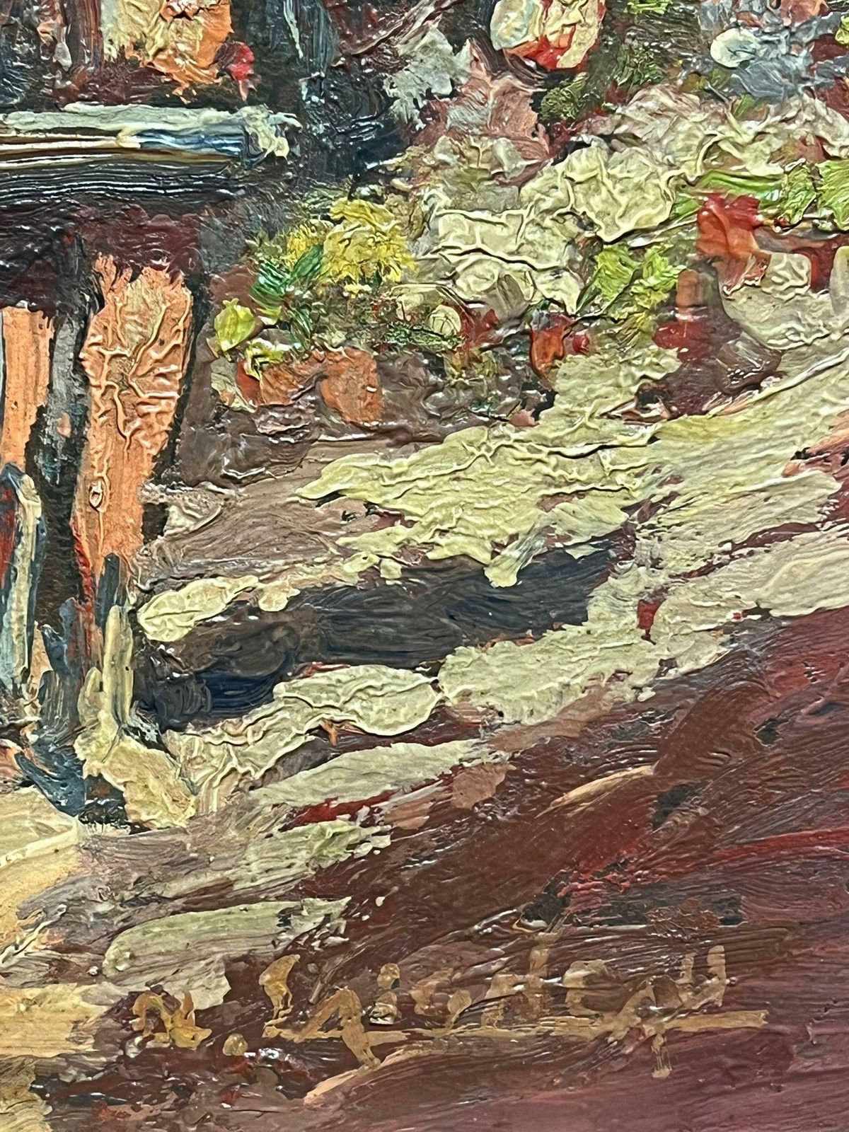 French Schoolantique French Impressionist Oil Street Scene With Flower Seller Cart & Fountainearly 20th Century photo 1028.0