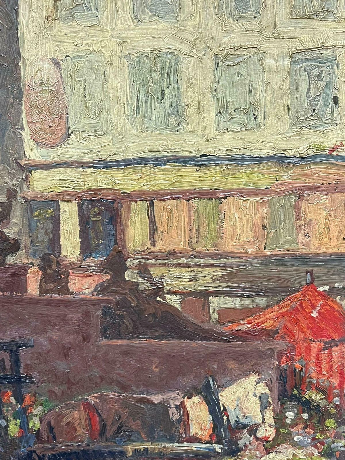 French Schoolantique French Impressionist Oil Street Scene With Flower Seller Cart & Fountainearly 20th Century photo buy