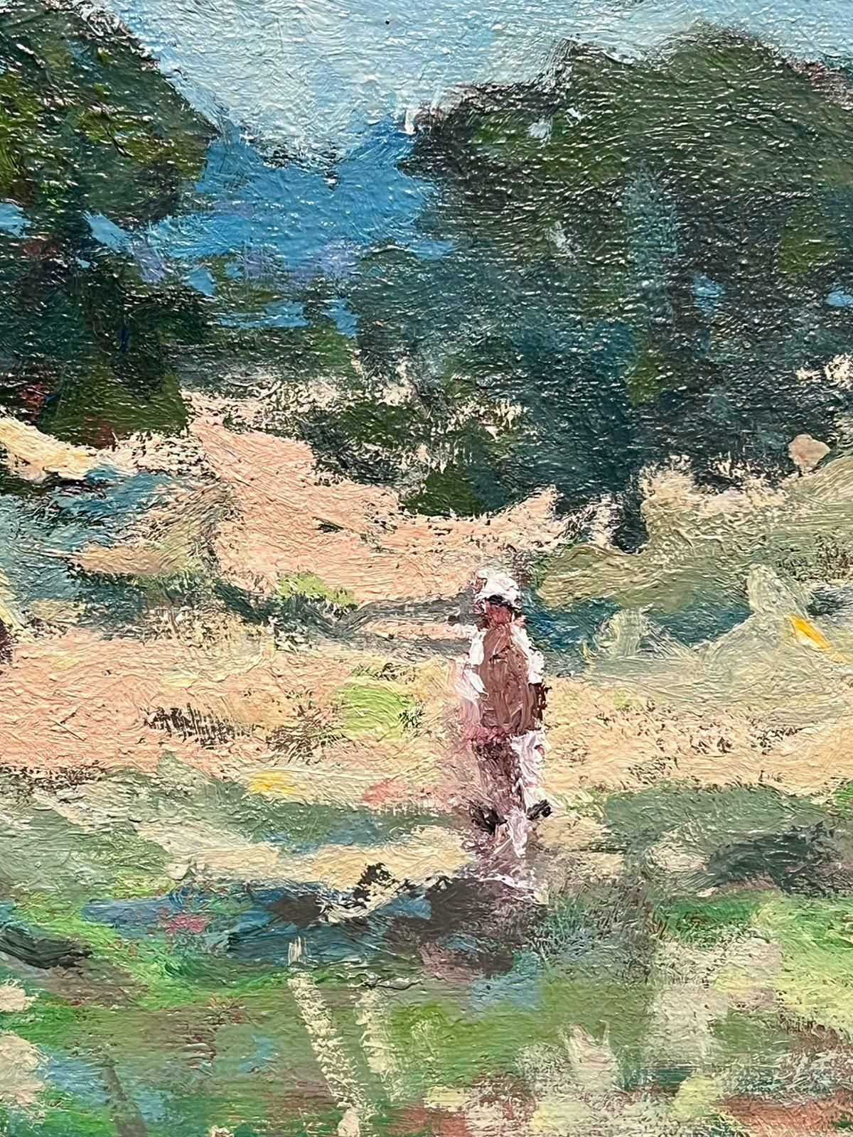 Claude Marinbright Green Impressionist Landscape With Figure In Dunes Mid 20th Century photo for sale