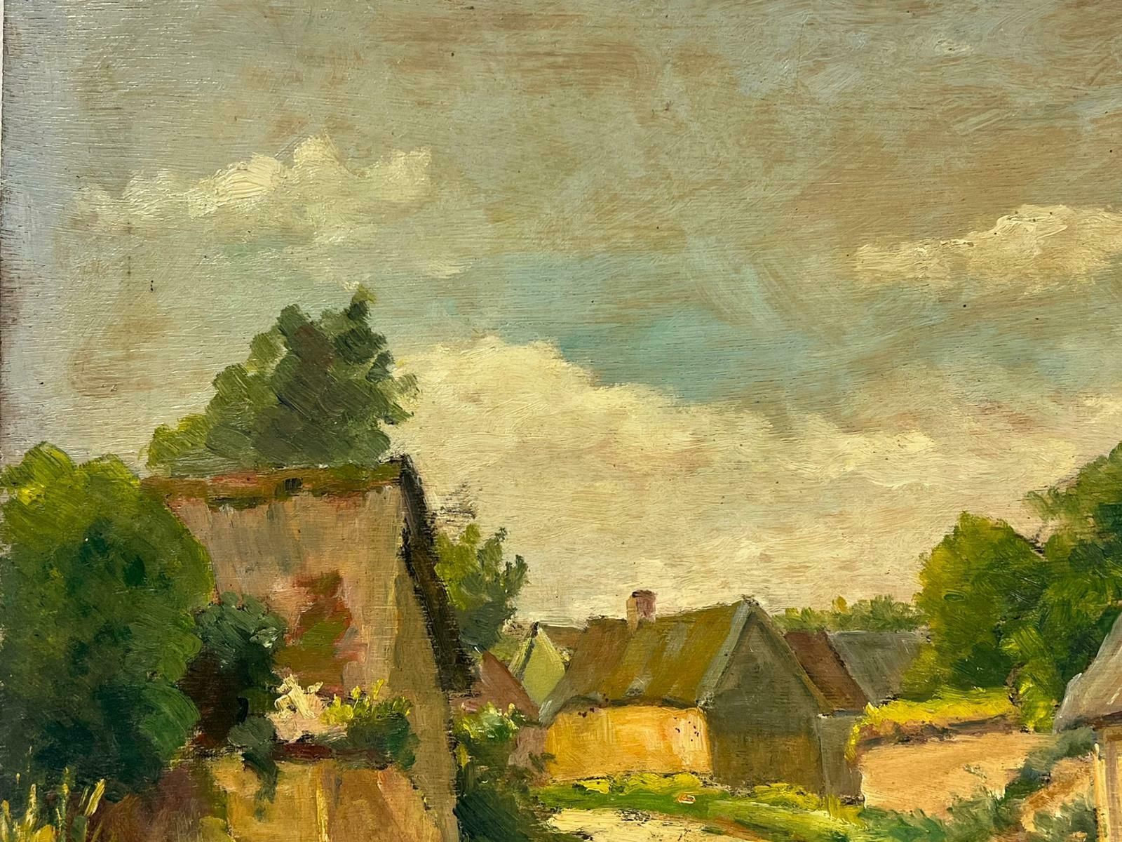 Regine David1940's French Impressionist Signed Oil Green Fields Village Lane Old Houses1948 photo buy