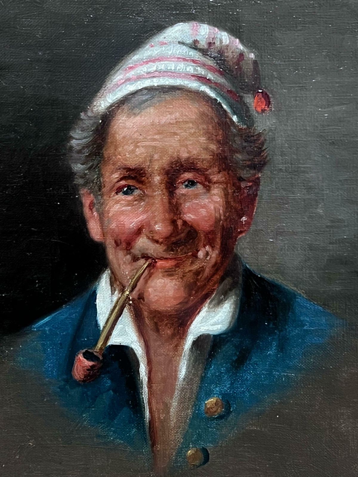 19th Century Italian Schoolantique Italian Portrait Of Old Fisherman With Pipe Characterful Chap19th Century photo Art