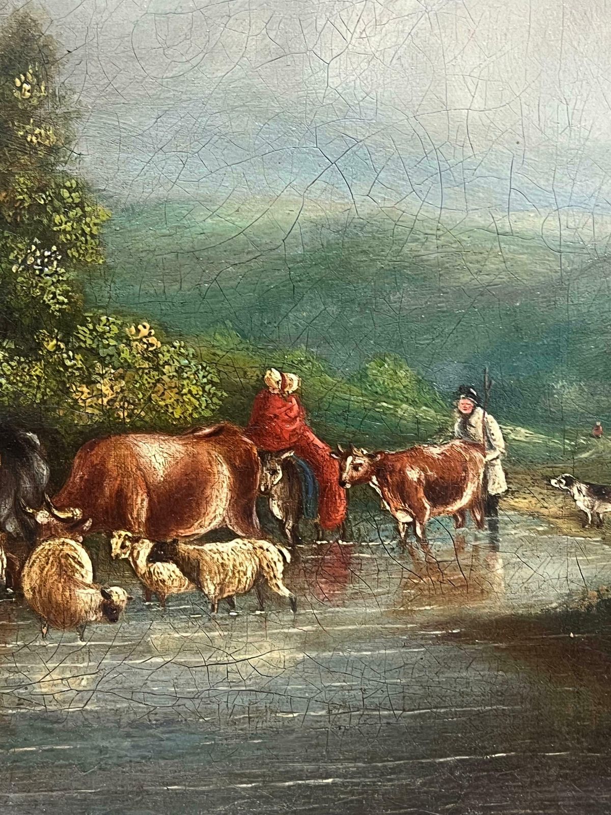 French Schoolcountry Tranquility Cattle And Sheep Crossing A Stream In A Peaceful Landscape19th Century photo for sale